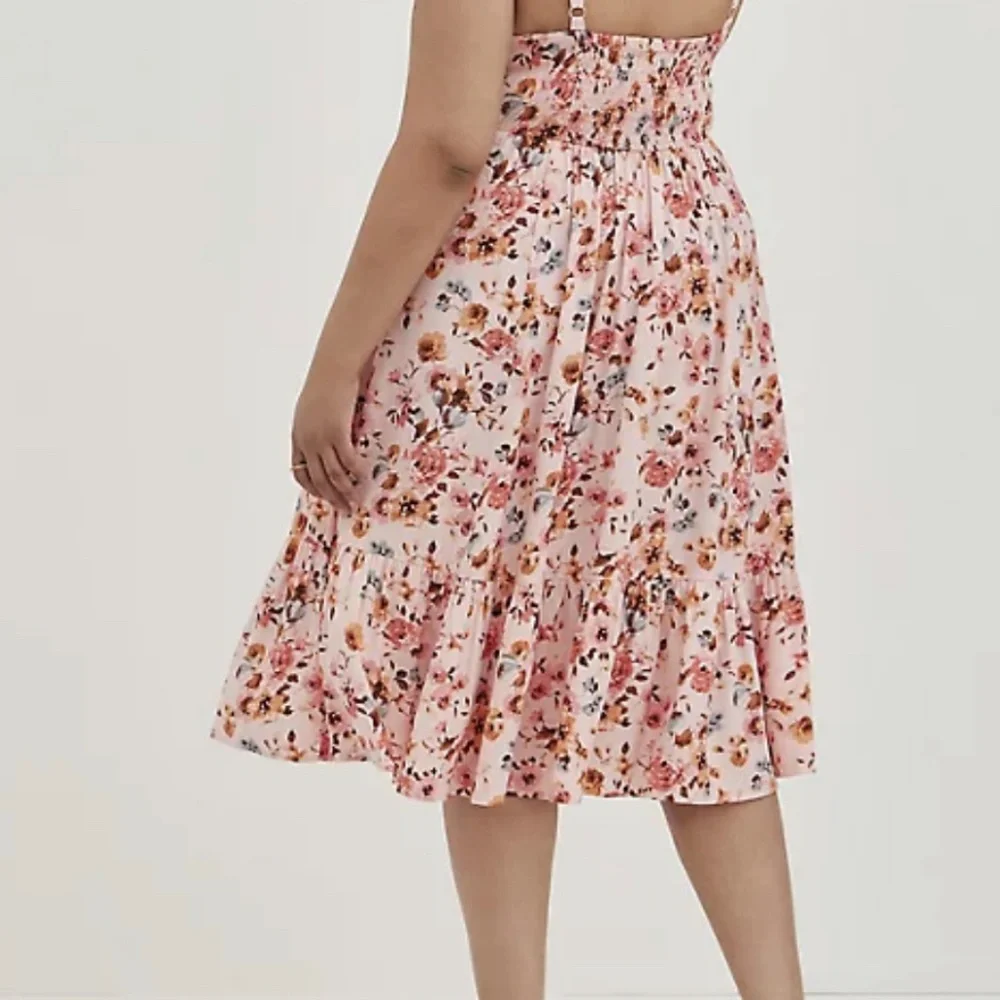 Floral PINK MIDI CHALLIS BUTTON-FRONT SKATER DRESS - Picture 2 of 2